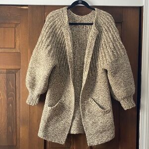Vintage hand knit wool blend heavy open front sweater cardigan